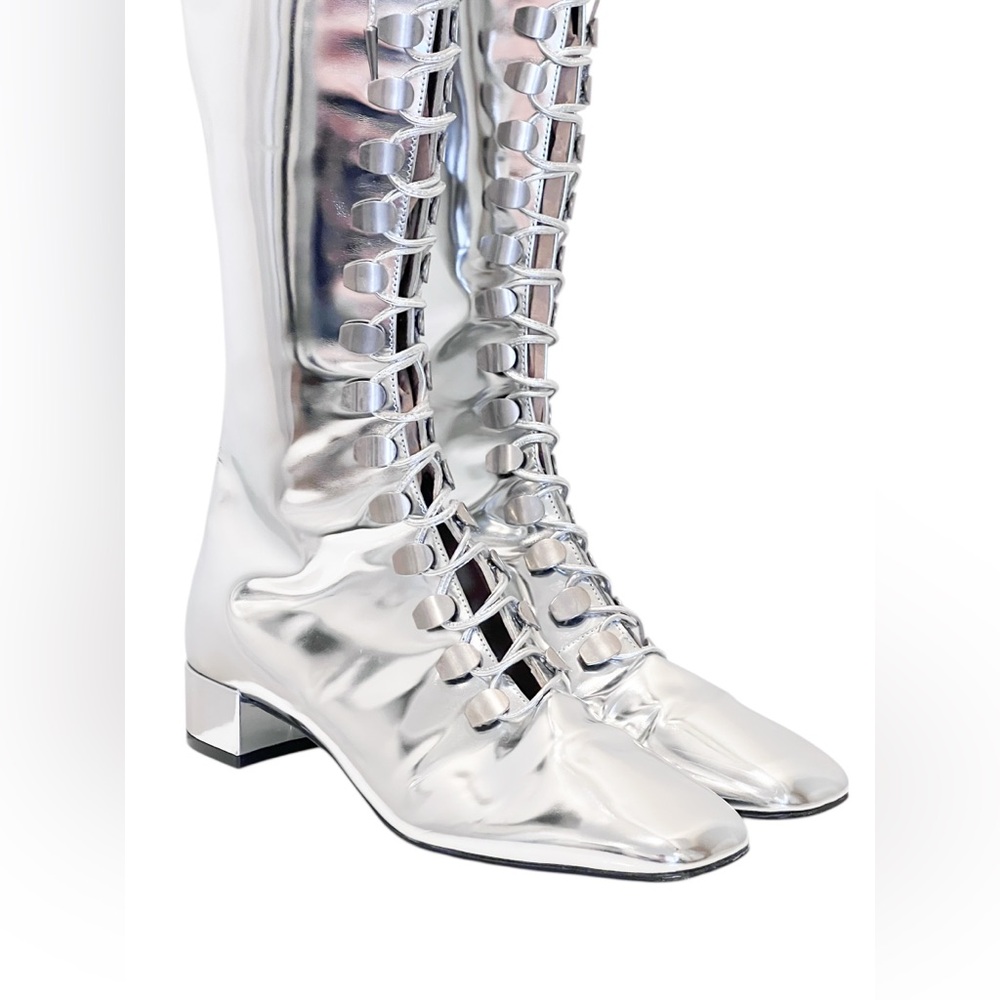 CHRISTIAN DIOR Mirror Finish Calfskin Hardior Lace Up Boots - Picture 3 of 16